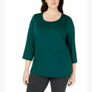 Karen Scott Womens Plus Size 3/4 Sleeve Cotton Top